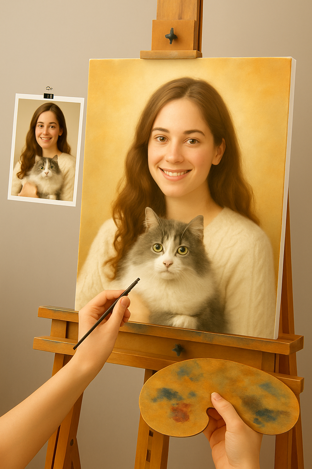 🎨 Cuadro personalizado - Animal y Persona – Pintura al Óleo Única
