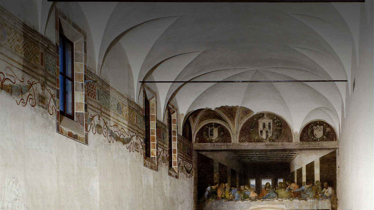 Vue réelle du réfectoire de Santa Maria delle Grazie avec La Cène de Léonard