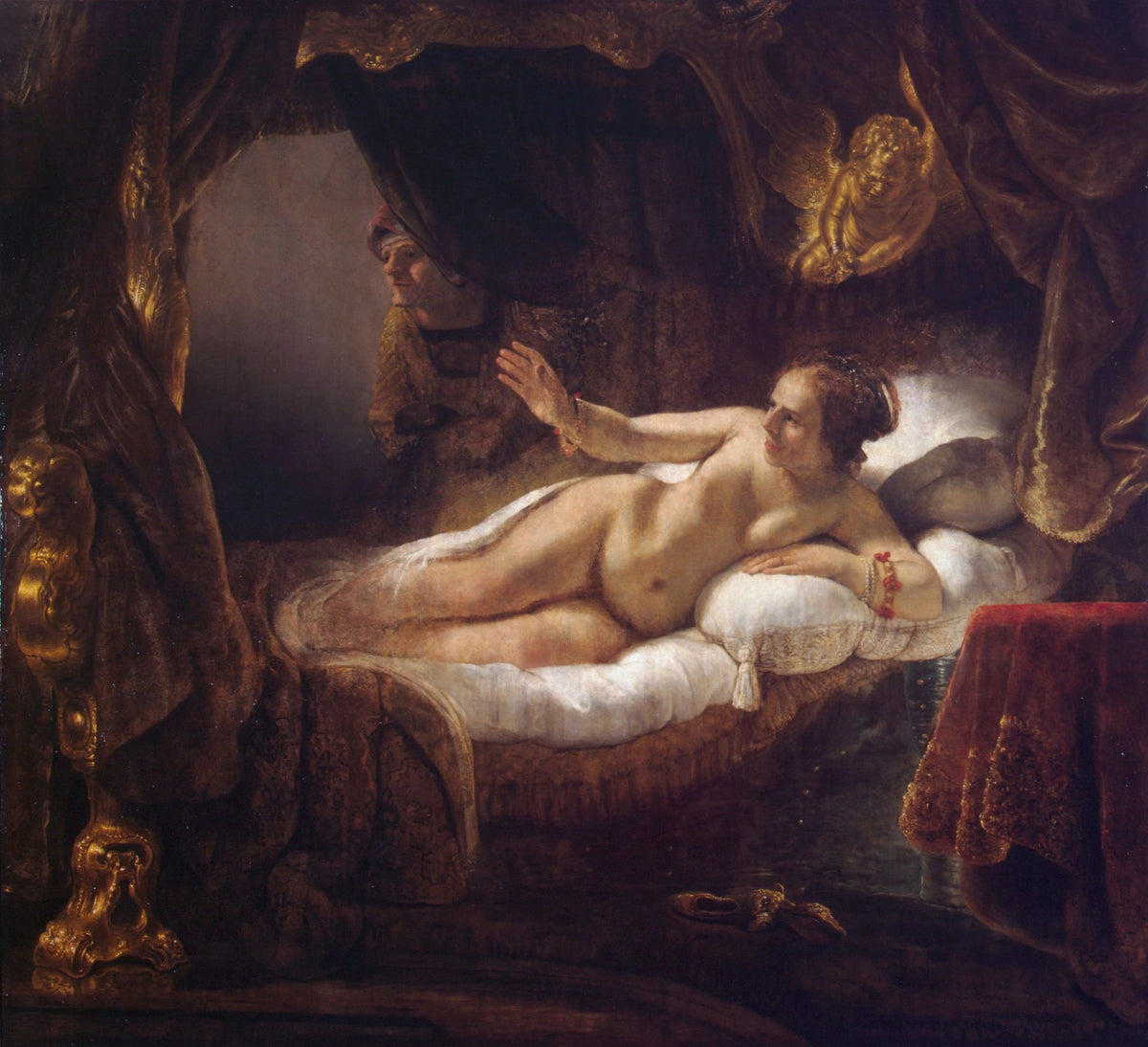 Danaé de Rembrandt, vue entière du tableau conservé au musée de l’Ermitage