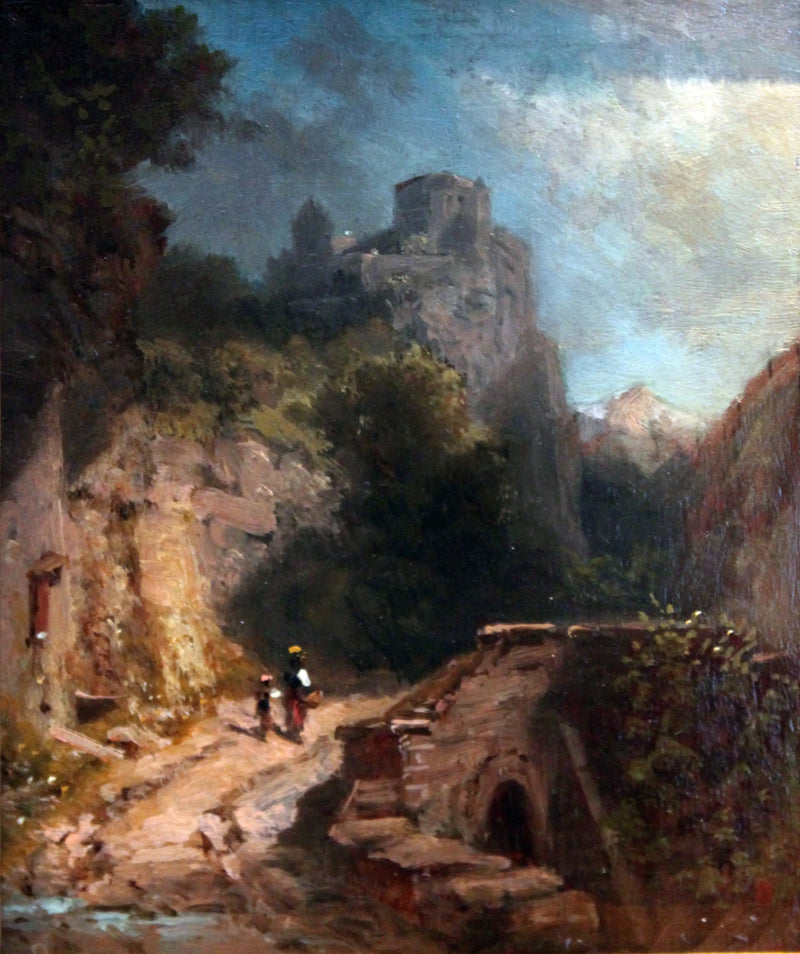 Paisaje de montaña con puente y castillo - Carl Spitzweg