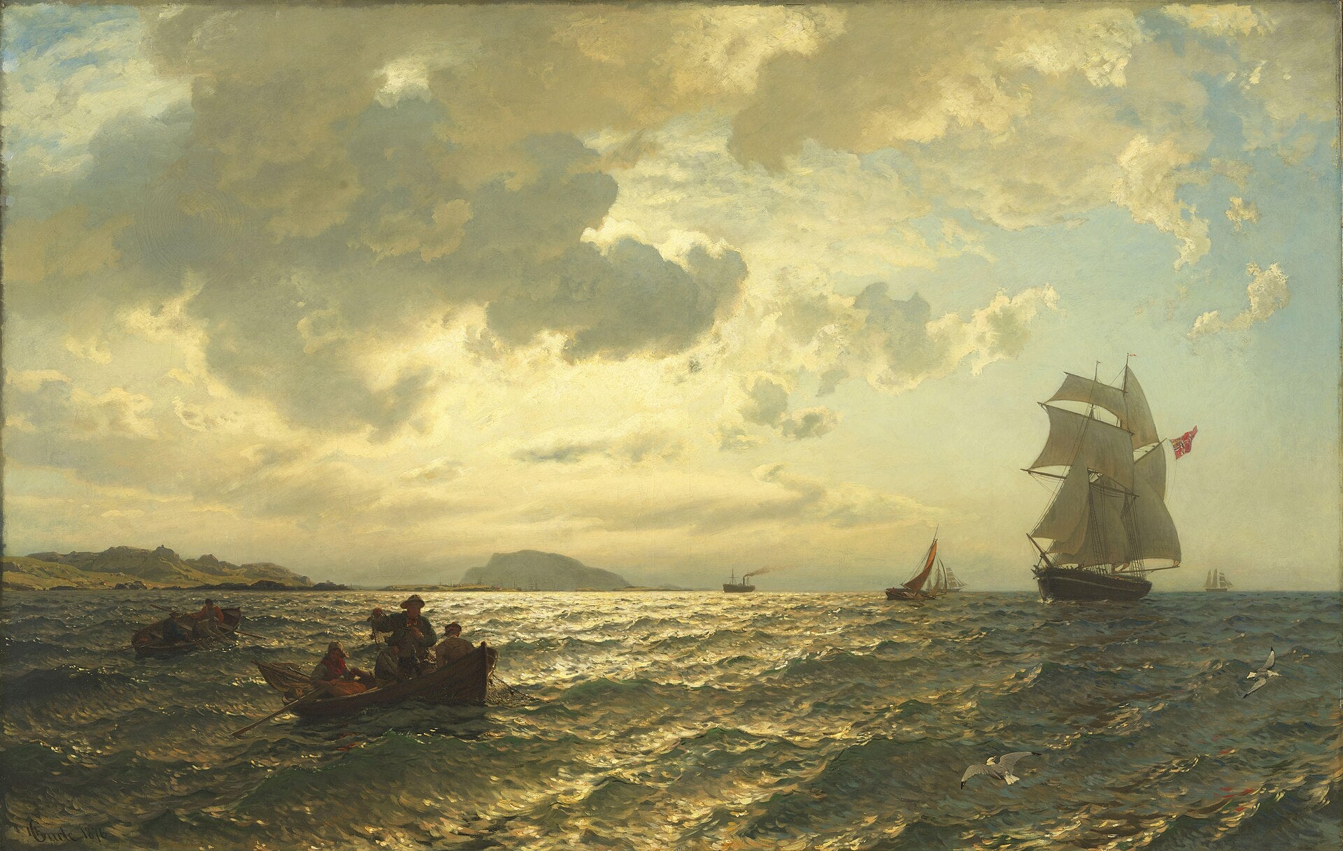 Brise fraîche sur la côte norvégienne, Hans Fredrik Gude, 1876, peinture à l’huile