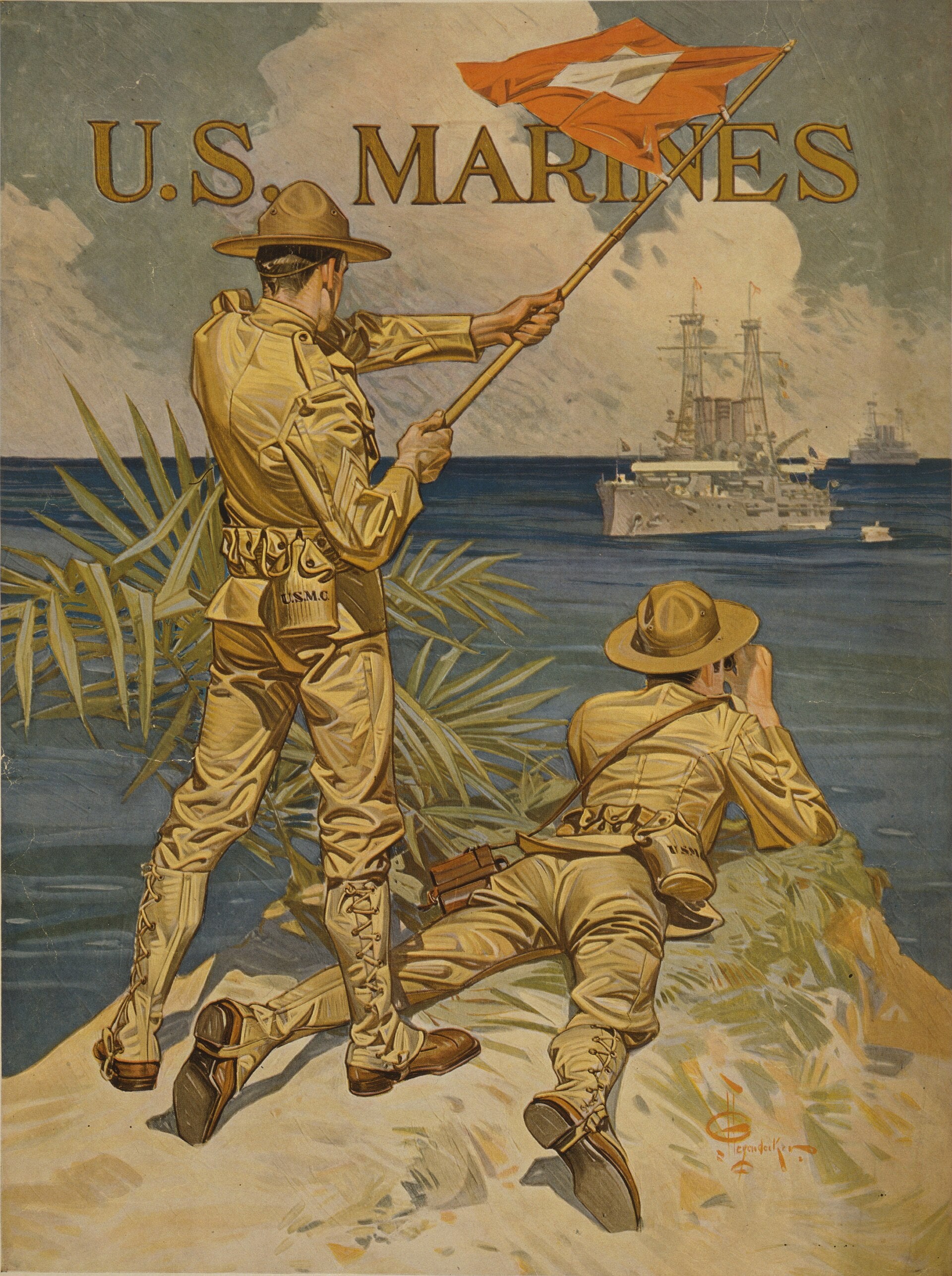 U.S. Marines, J. C. Leyendecker, 1917 — reproduction peinte à la main