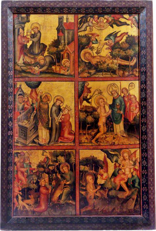 3 scènes de la vie de saint Gilles ; 3 scènes de la vie de sainte Marie-Madeleine (triptyque, volet droit extérieur) - Master Bertram image 1 reproduction de peinture à l’huile