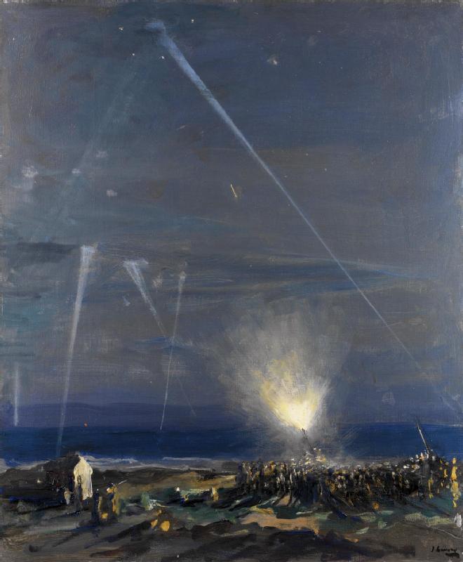 Defensa costera: un cañón antiaéreo de 18 libras, Tyneside - John Lavery