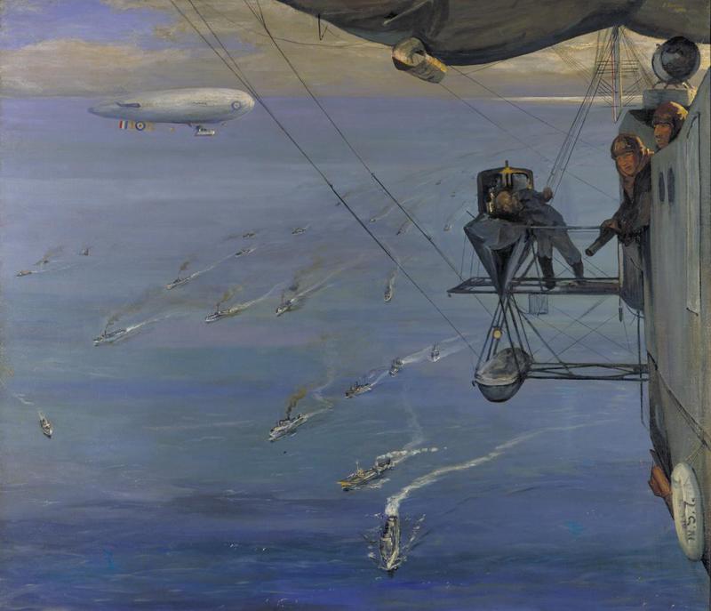 Un convoy en el Mar del Norte: vista desde un dirigible (NS 7) frente a la costa noruega. - John Lavery