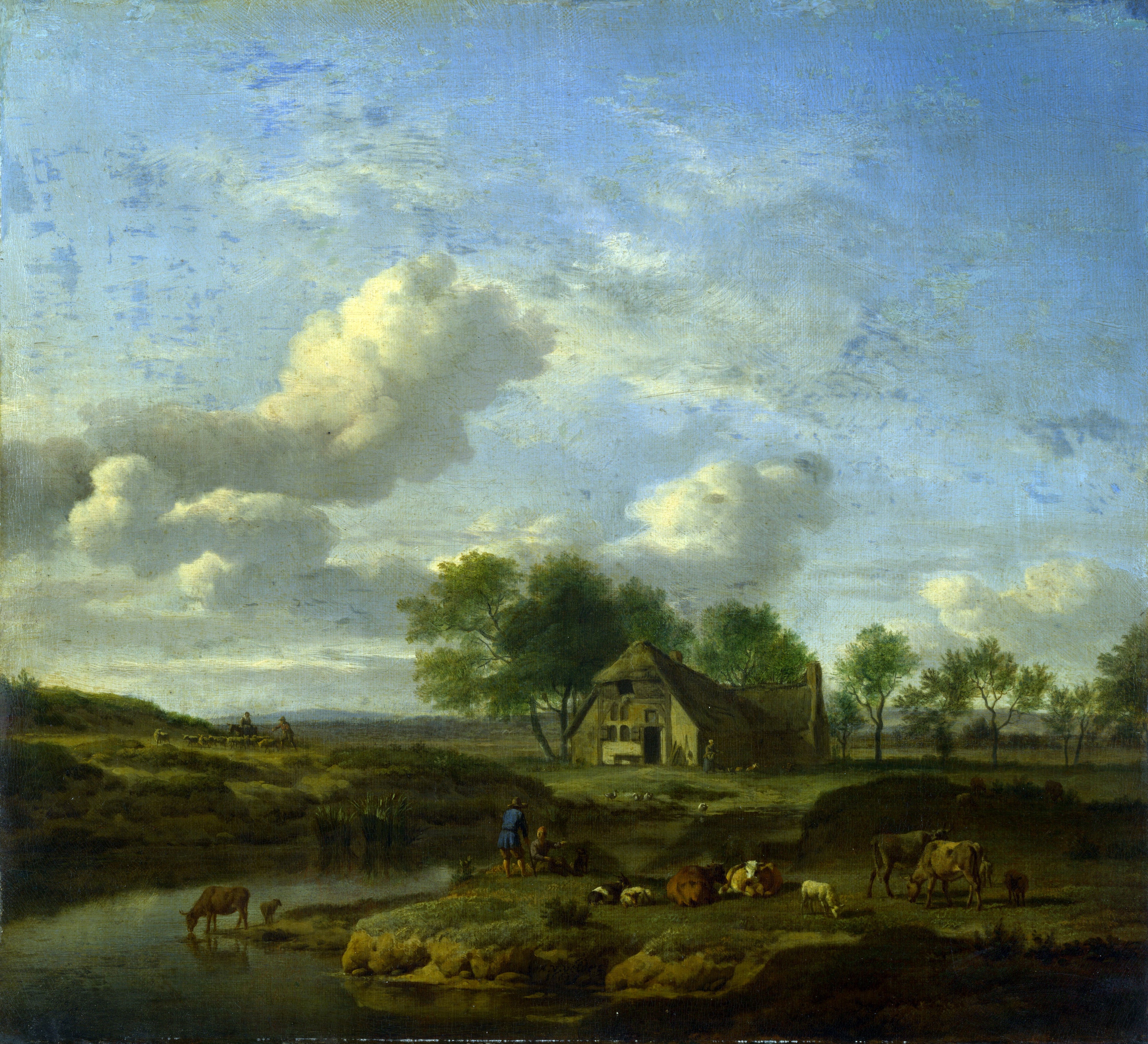 Un paysage avec une ferme au bord d'un ruisseau - Adriaen van de Velde