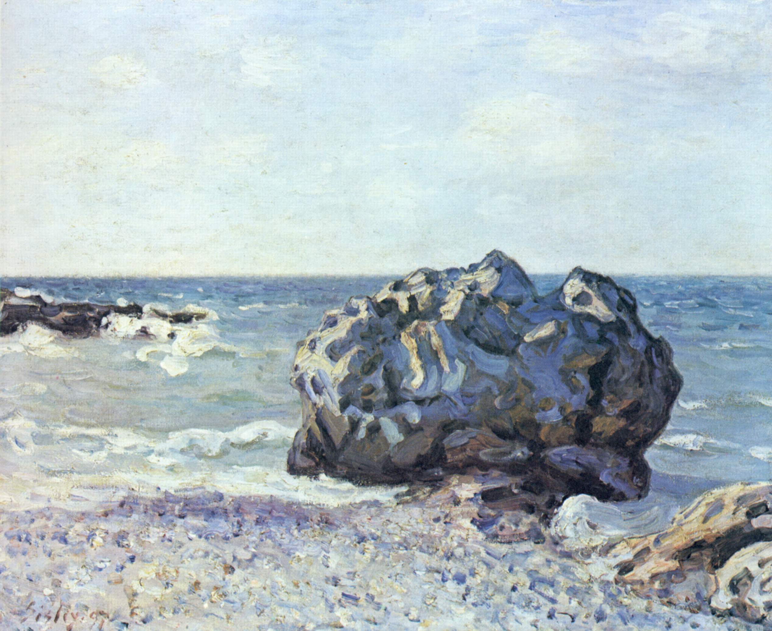 Reproduction du tableau « La Baie de Langland, Storr's Rock, Matin - Alfred Sisley » par Alpha Reproduction en peinture à l’huile