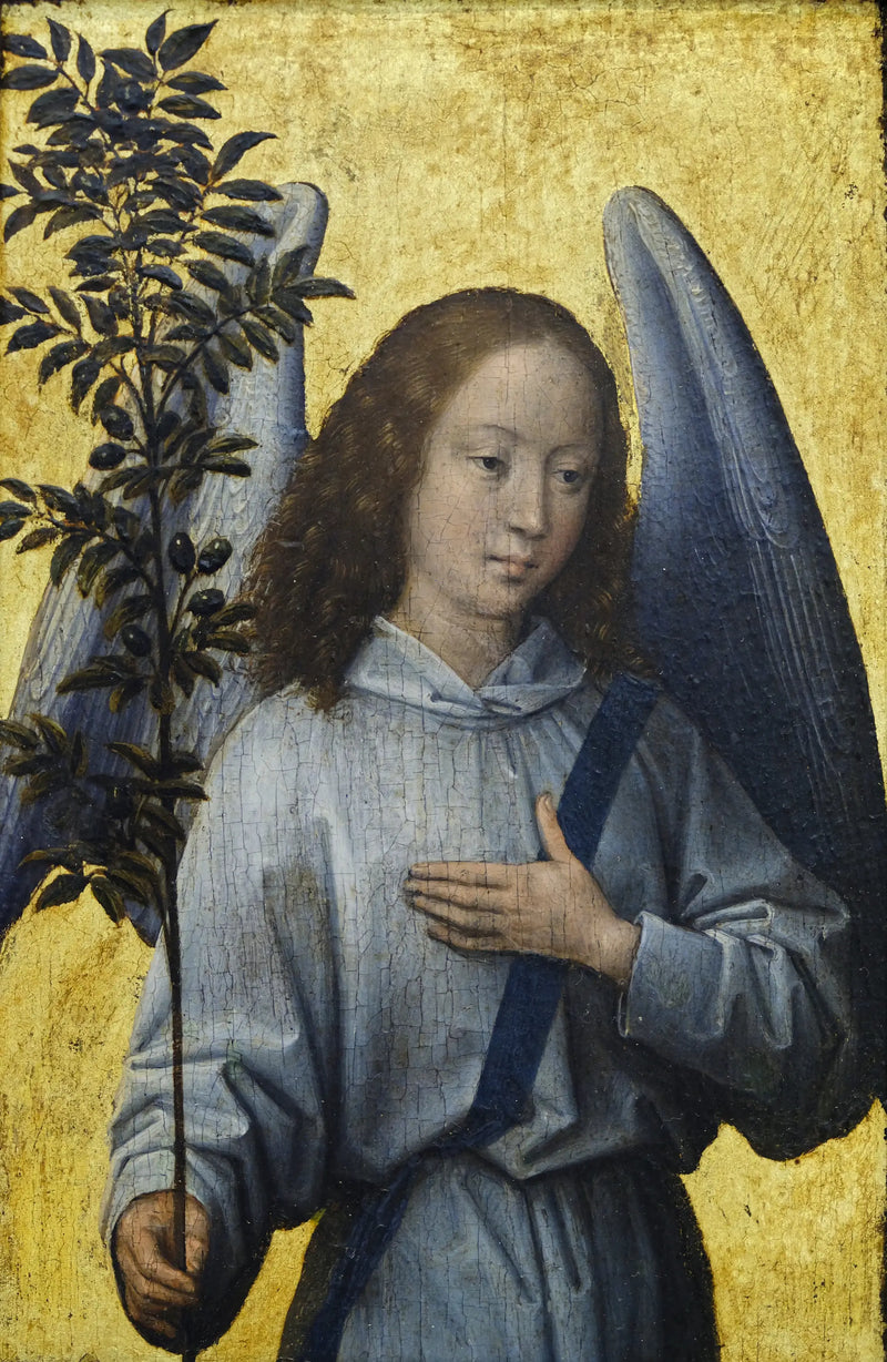 Ángel inquilino una rama de olivo - Hans Memling