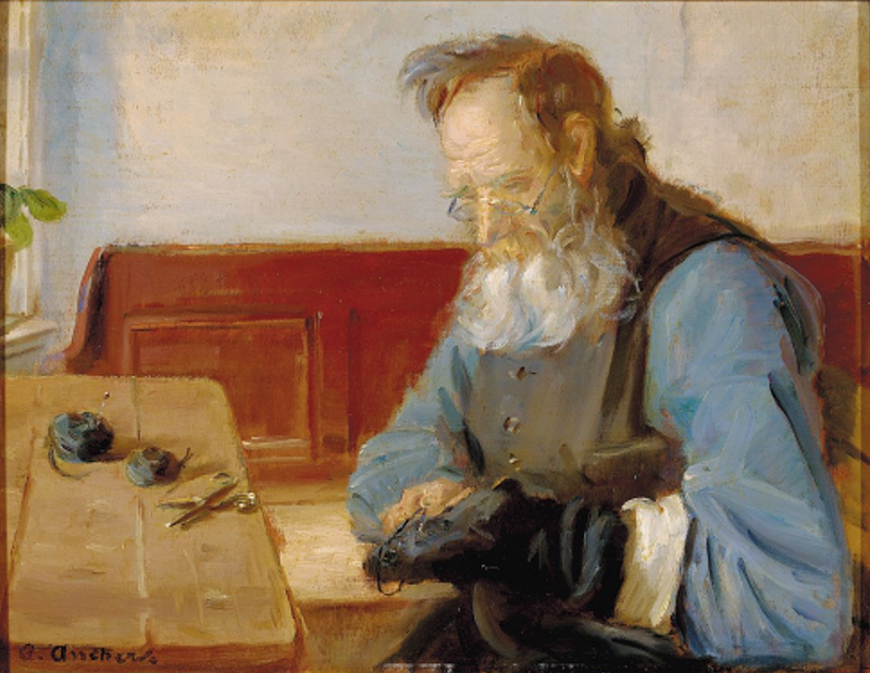 Un hombre remenda calcetines - Anna Ancher