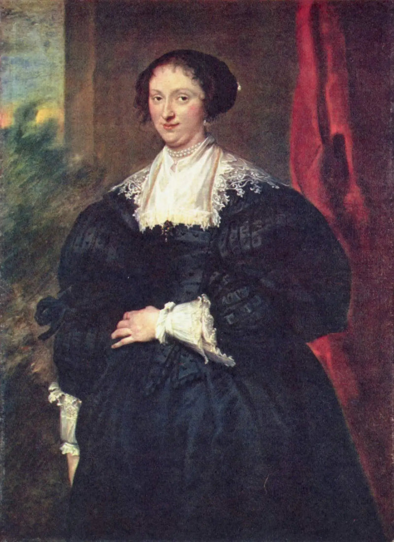 Retrato de una dama en negro frente a una cortina roja - Antoine van Dyck