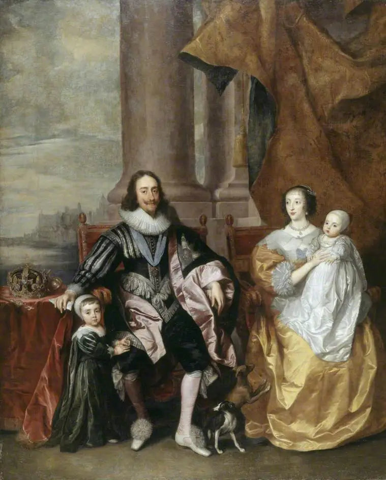 Carlos I (1600-1649) y Henrietta María (alrededor de 1609-1669), con sus dos hijos mayores, el príncipe Carlos (1630-1685) y la princesa María (1631-1660) - Antoine van Dyck