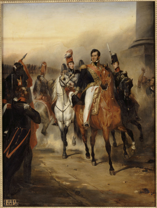 Le duc d’Orléans reçoit à la barrière du Trône le 1er régiment de hussards commandé par le duc de Chartres 4 août 1830