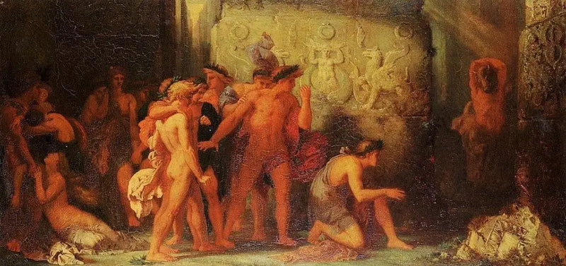 Los atenienses entregados al Minotauro en el laberinto de Creta - Gustave Moreau