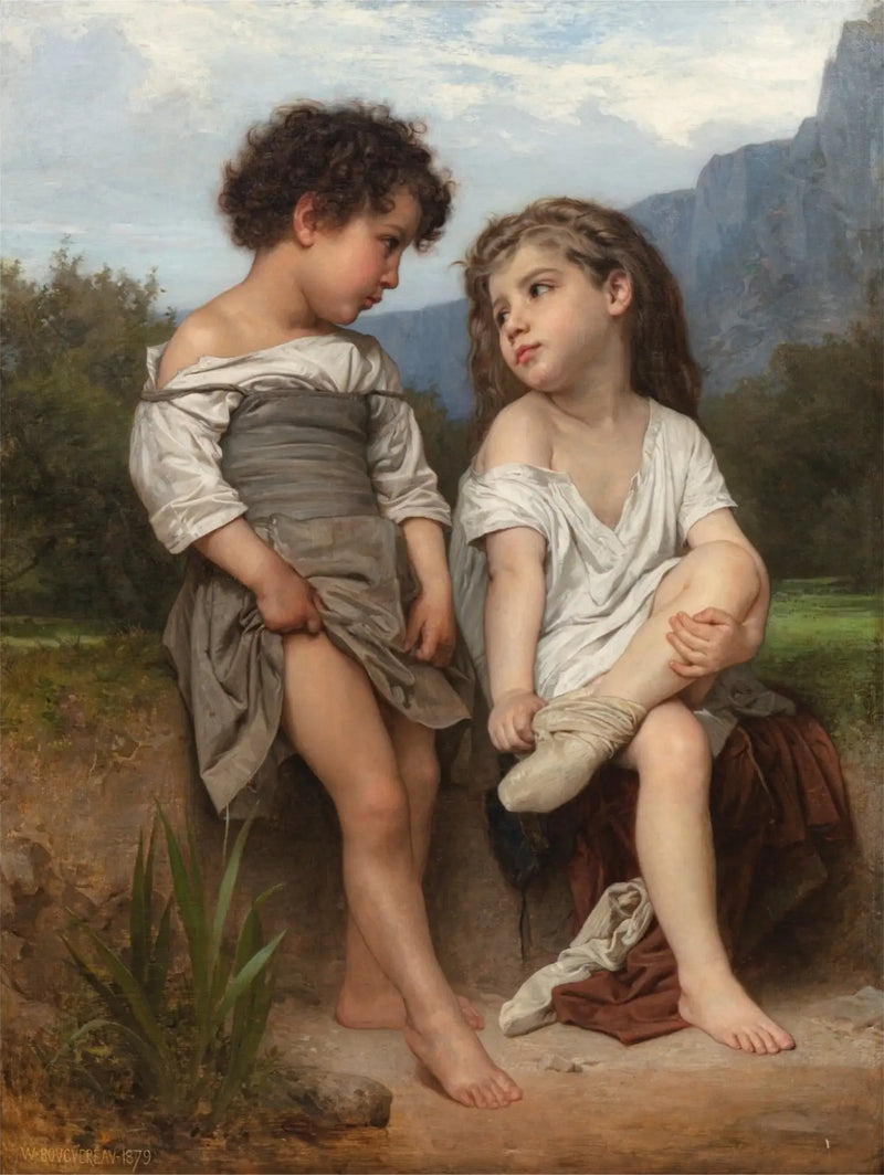 Al borde del arroyo. - Bouguereau
