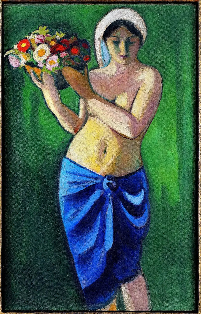 Mujer sosteniendo un cuenco de flores - August Macke