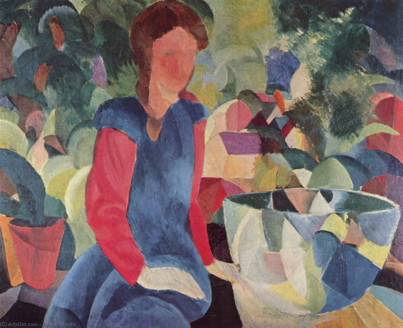 Joven chica con peces en un recipiente de vidrio - August Macke