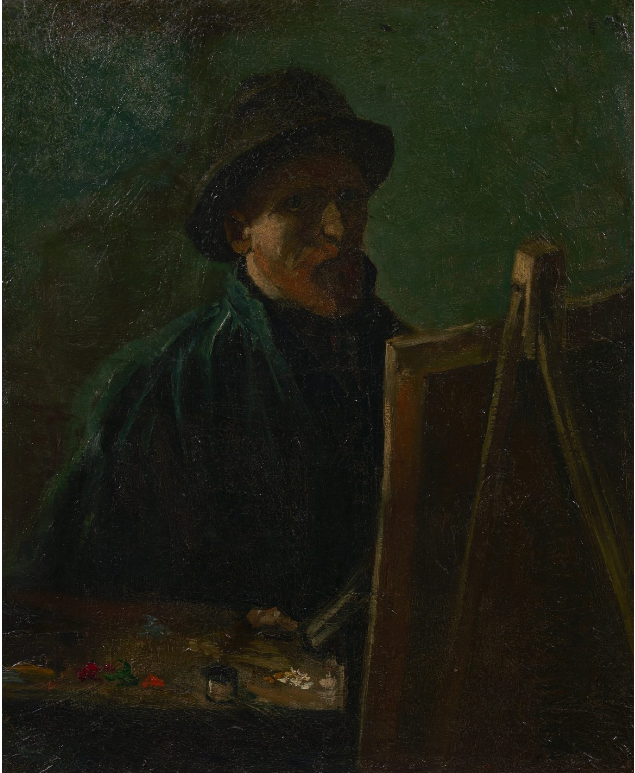 🎩 Autorretrato con sombrero de fieltro oscuro en el caballete – Vincent van Gogh (1886)