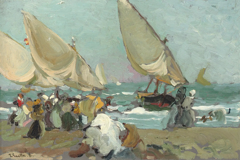 Barcos en la playa de Valencia - Joaquín Sorolla