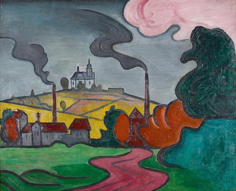 Paysage à la petite église - Bohumil Kubišta
