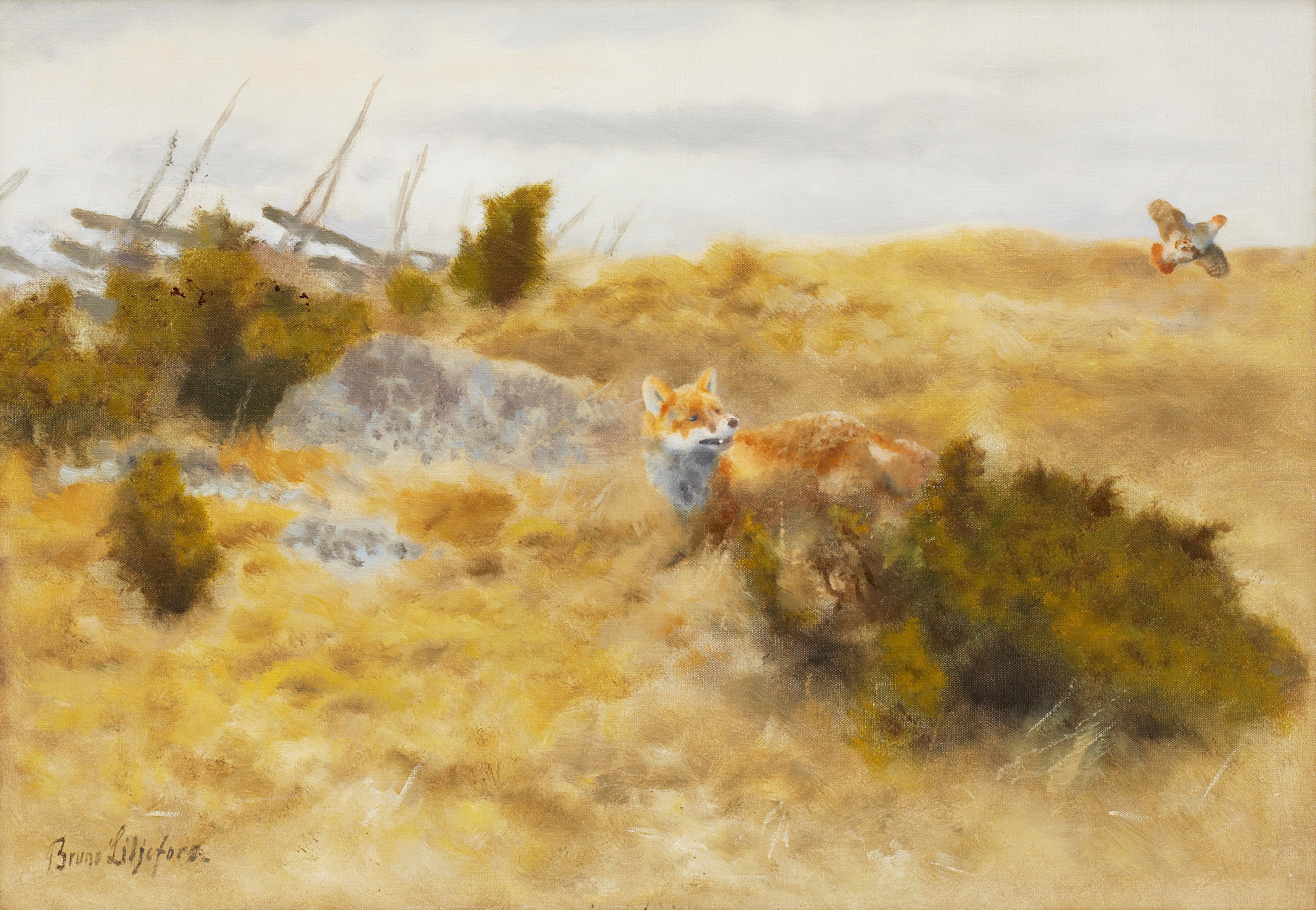 Renard et perdrix grise - Bruno Liljefors