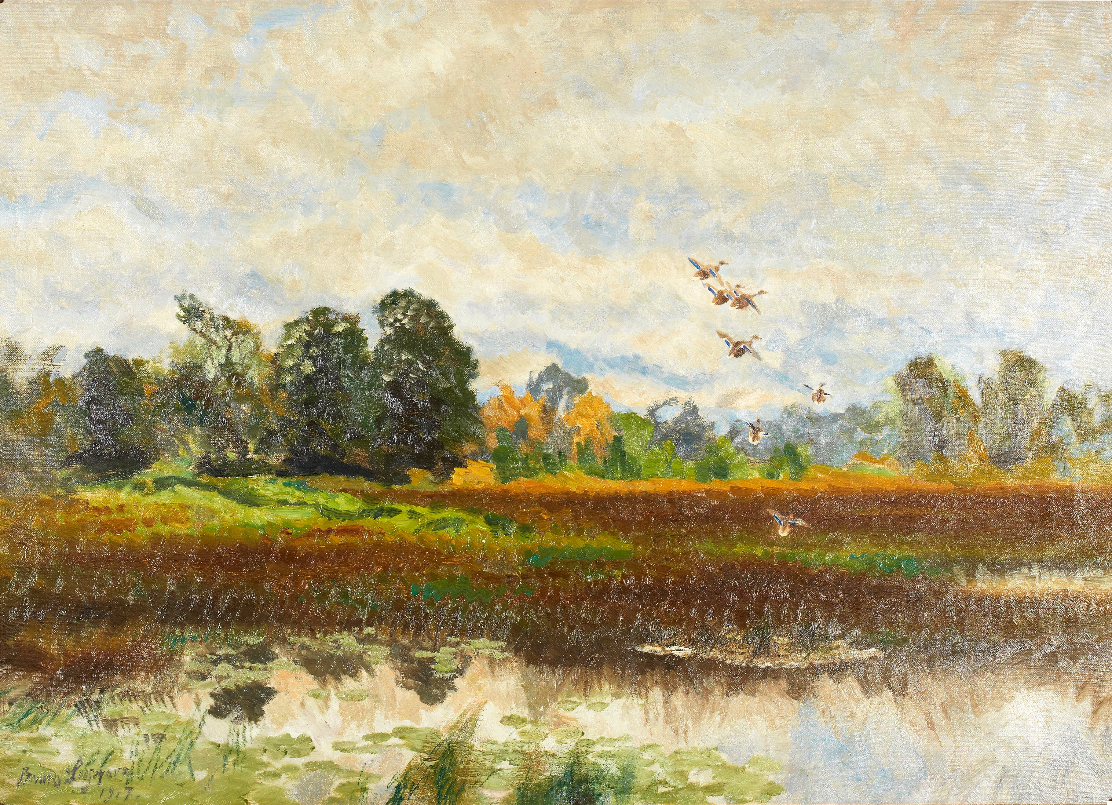 Paysage avec des canards colverts qui prennent leur envol - Bruno Liljefors