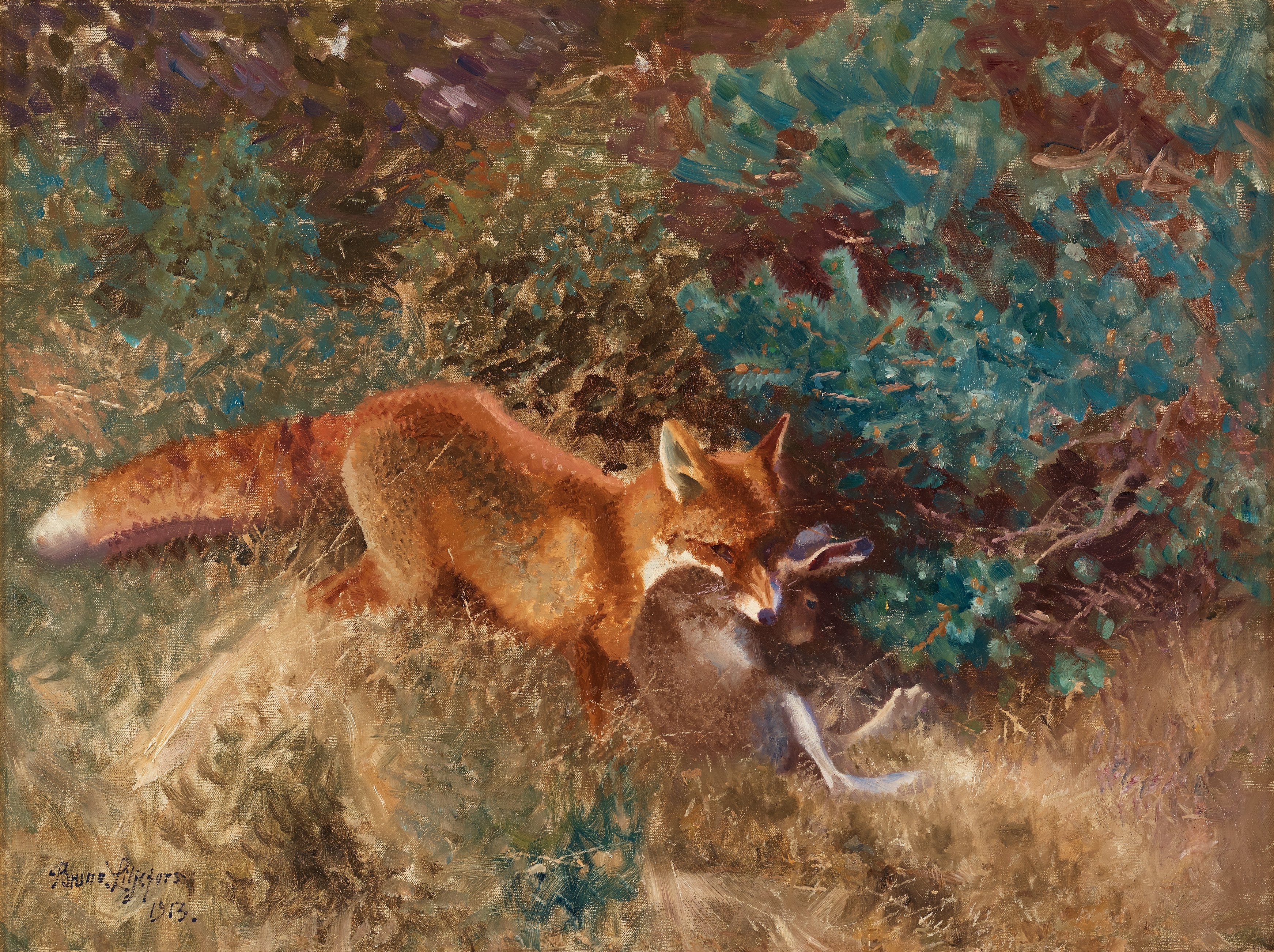Renard avec lièvre - Bruno Liljefors