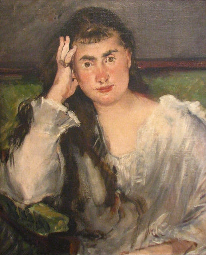 Reproduction du tableau « Jeune femme accoudée (Marguerite de Conflans) - Édouard Manet » par Alpha Reproduction en peinture à l’huile