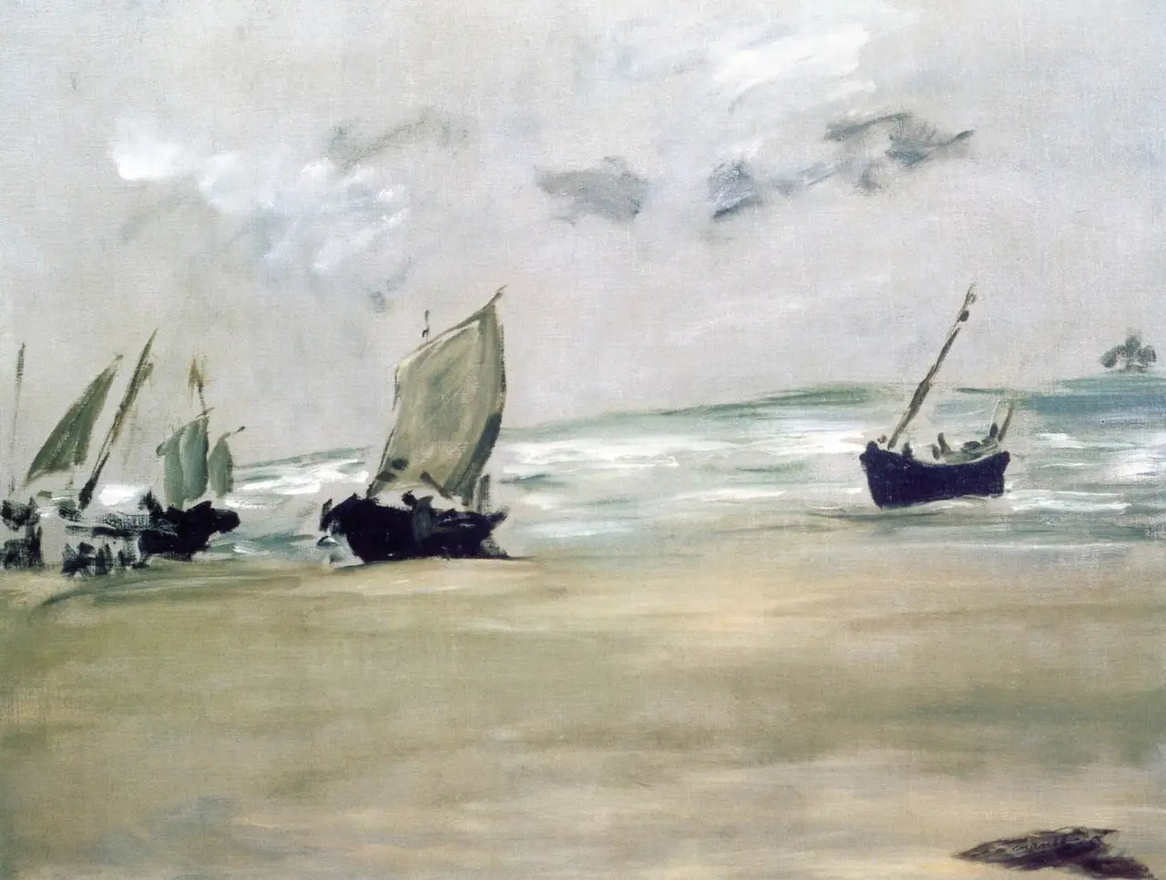 Reproduction du tableau « Plage de Berck-sur-mer à basse marée - Édouard Manet » par Alpha Reproduction en peinture à l’huile