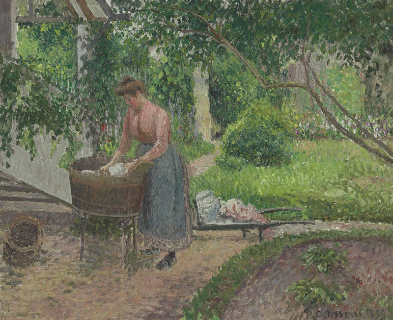 Mujer lavando ropa en el jardín, Éragny - Camille Pissarro