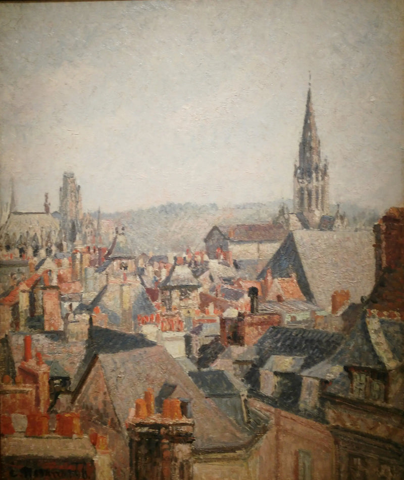Los techos del viejo Ruan, sol - Camille Pissarro