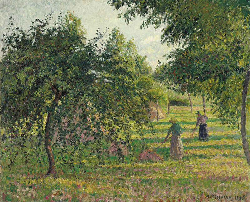 Manzanos y campesina rastrillando heno, Éragny - Camille Pissarro