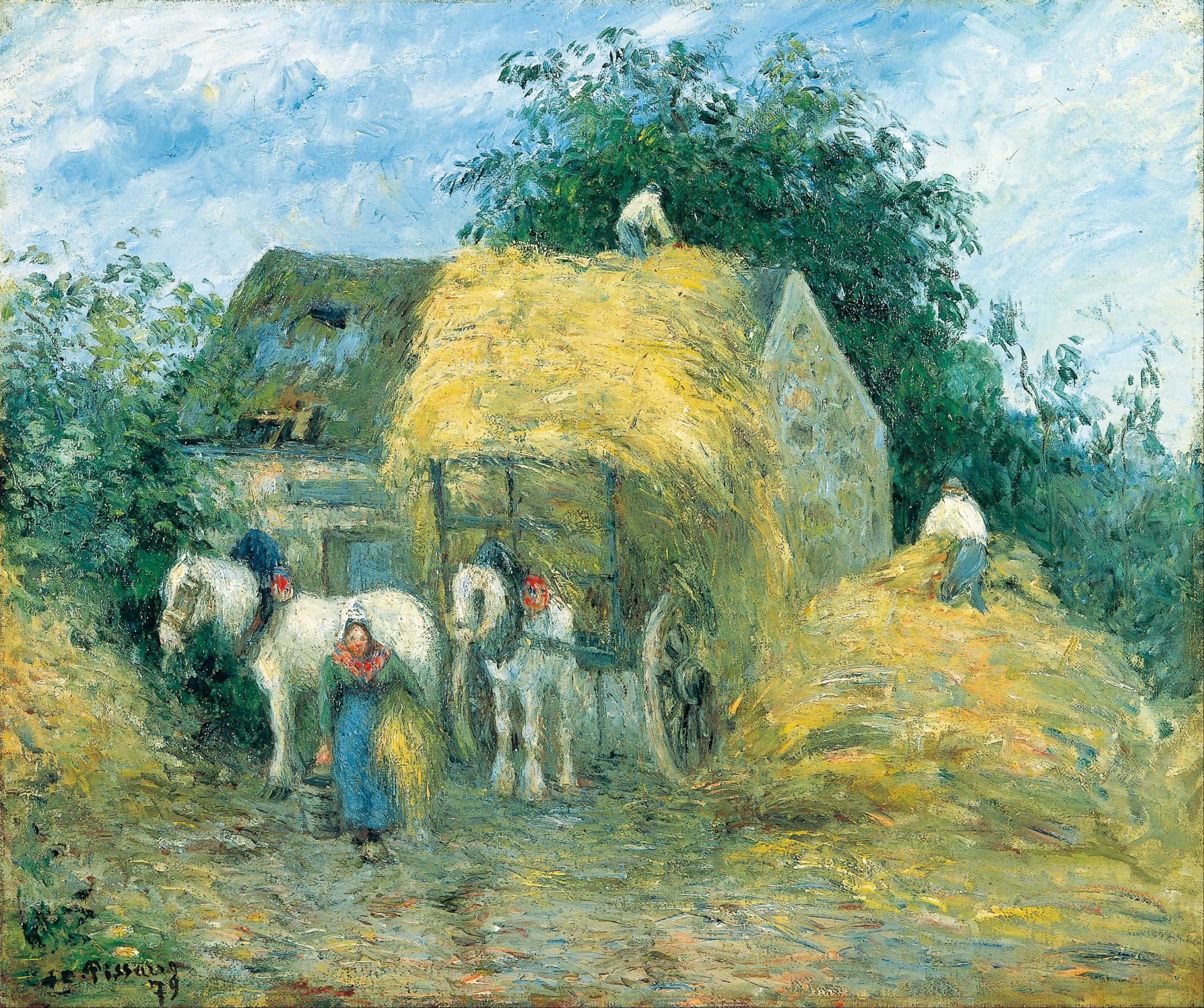 Reproduction du tableau « La Charrette de paille, Montfoucault - Camille Pissarro » par Alpha Reproduction en peinture à l’huile