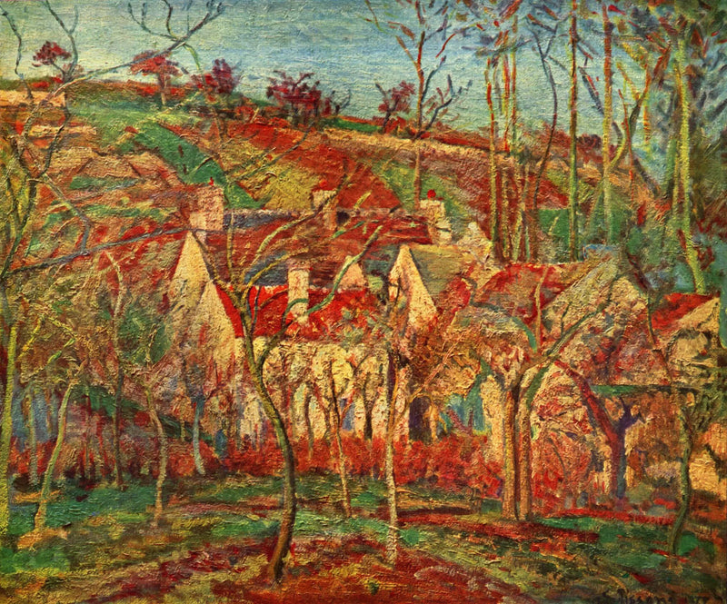 Los techos rojos, rincón de pueblo, efecto de invierno - Camille Pissarro