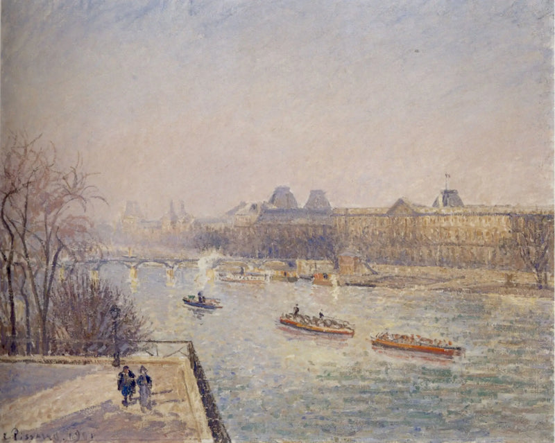 El Louvre, mañana, sol de invierno, helada blanca - Camille Pissarro