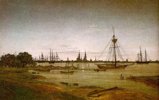 Reproduction du tableau « Port au clair de lune - Caspar David Friedrich » par Alpha Reproduction en peinture à l’huile