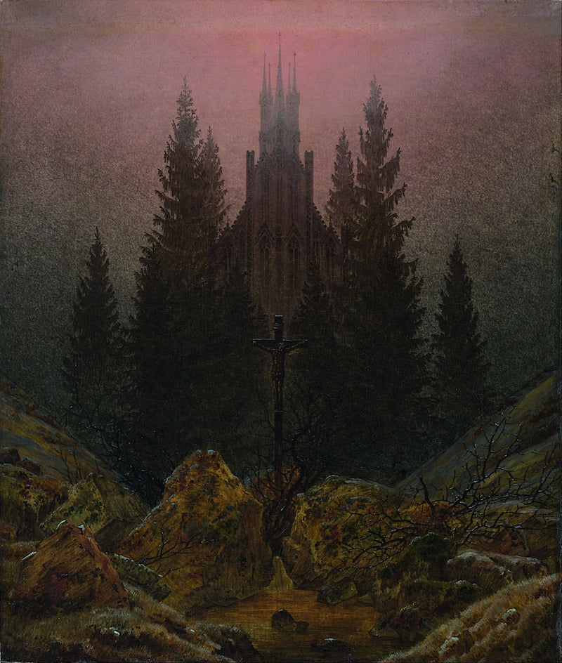 Cruz y catedral en la montaña - Caspar David Friedrich