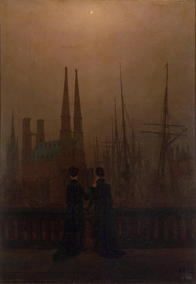 Noche en el puerto - Caspar David Friedrich