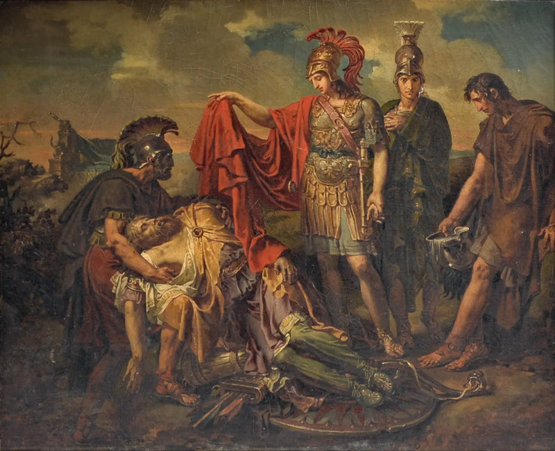 Alexandre cubriendo con su manto el cuerpo de Darío - Charles Meynier