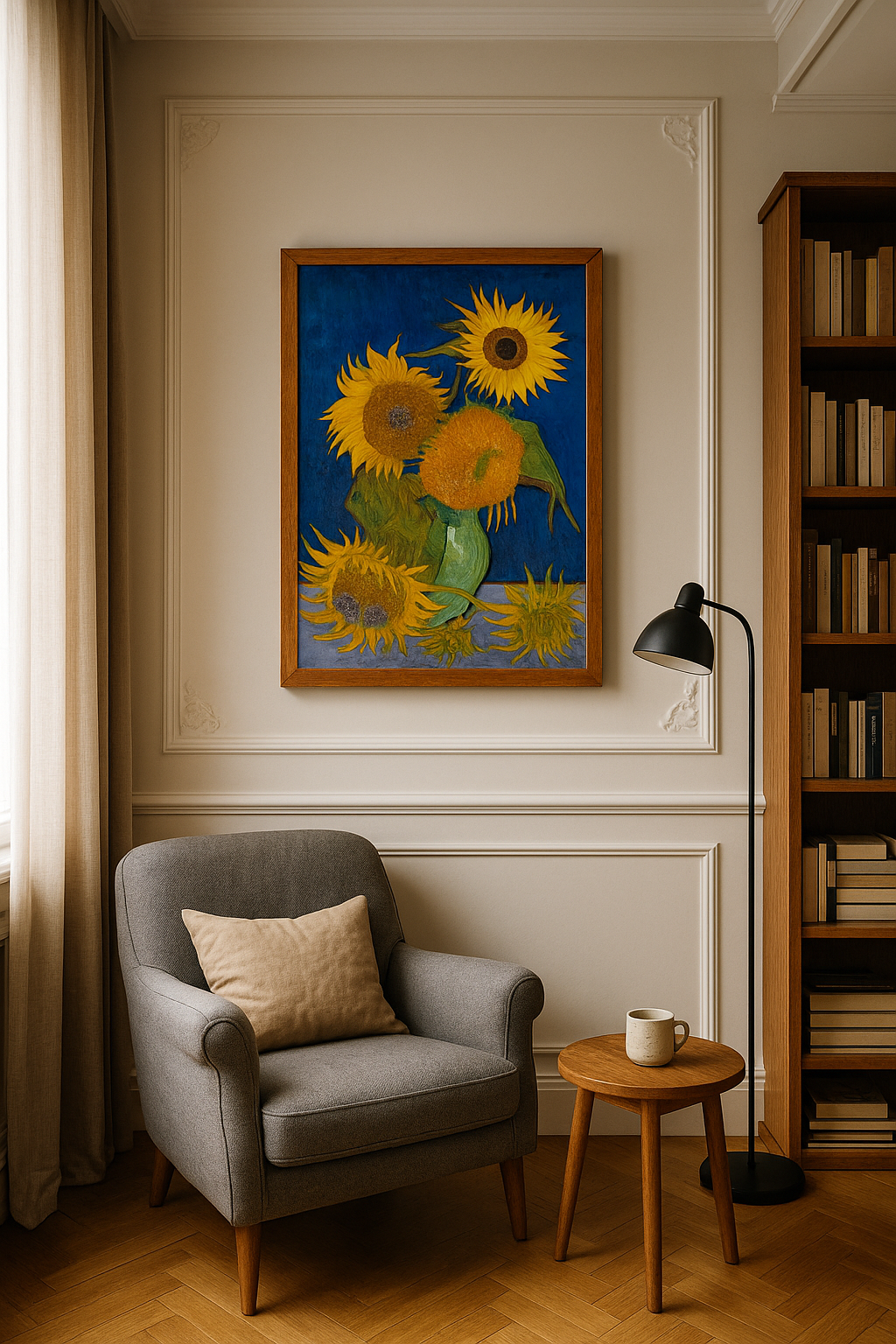🌻 Girasoles (fondo azul real) – Vincent van Gogh (1888)