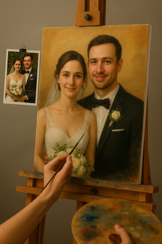 💍 Cuadro de Boda Personalizable – Pintura al Óleo Emoción y Elegancia