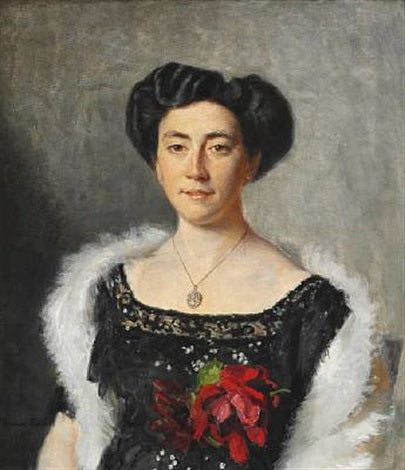 Christiane Bruun de Neergaard con un vestido de noche negro decorado con una rosa roja - Michael Peter Ancher