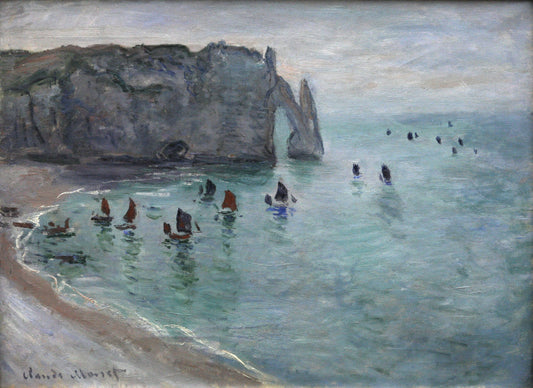 🖼️ Étretat, la Porte d’Aval – Barcos de pesca saliendo del puerto – Claude Monet (hacia 1885)