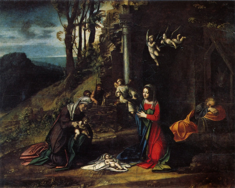 Natividad con Santa Isabel y San Juan - Antonio da Correggio