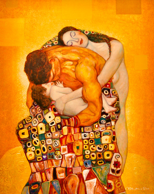 👨‍👩‍👧 El Abrazo Familiar – Inspirado en Gustav Klimt (Obra de collage creada por fans)