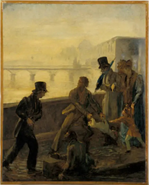 Un hombre arrojando a su perro al agua - Honoré Daumier
