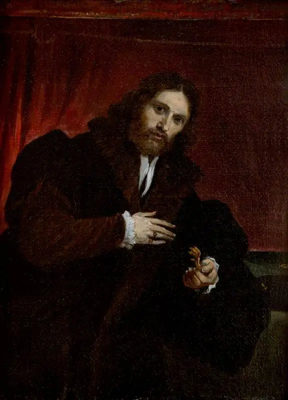Retrato de un hombre con abrigo de piel que sostiene una garra de león (según Lorenzo Lotto) - David Teniers el Joven