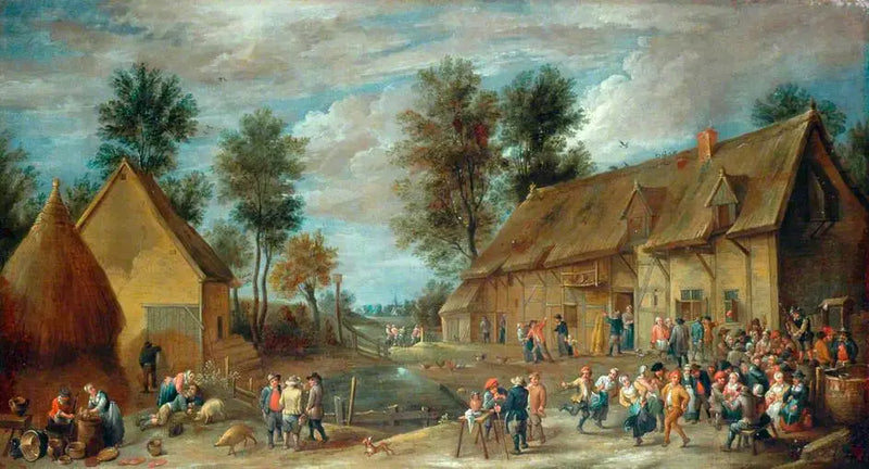 Una escena de pueblo con campesinos divirtiéndose frente a una posada - David Teniers el Joven