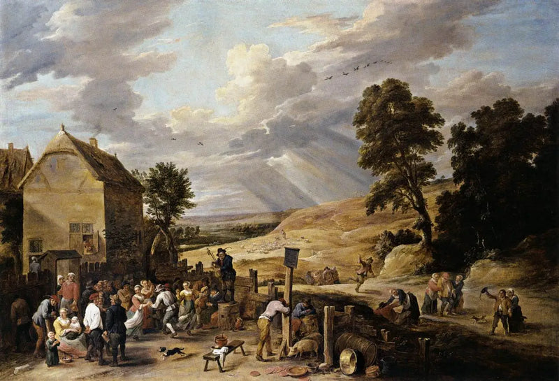Campesinos bailando frente a una posada - David Teniers el Joven