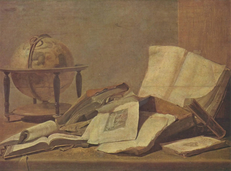 Naturaleza muerta con libros y globo - David Teniers el Joven