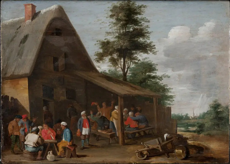 Campesinos festejando frente a una posada de pueblo - David Teniers el Joven